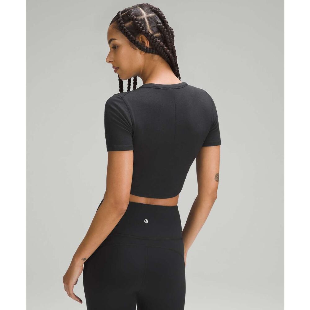 Lululemon Hold Tight Cropped T-Shirt Black Size 4 Modal Ribbed Short Sleeve - Picture 5 of 6